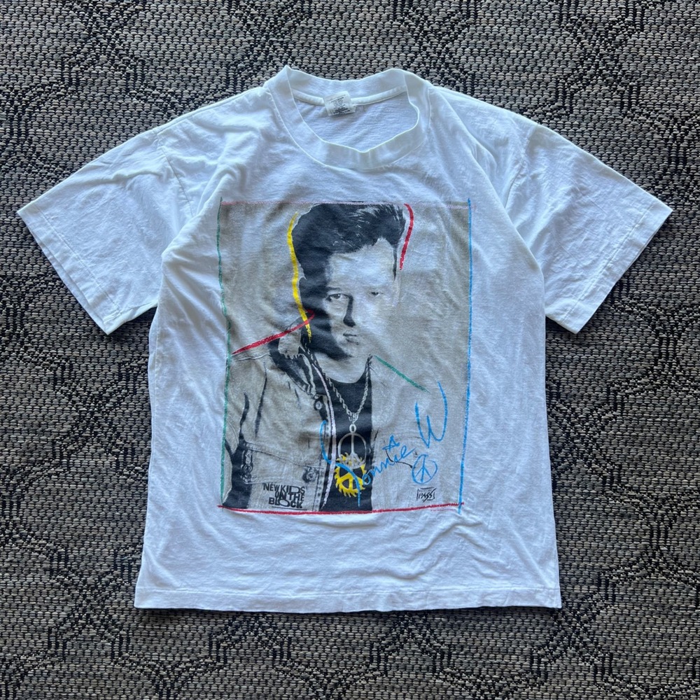 Vintage NKOTB T-Shirt Men Medium White Donnie Wahlberg 1989 Tour Backstage Pass